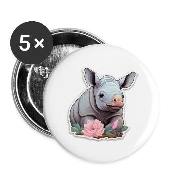 Süßes Baby Nashorn Rosa Blumen Shirt - Buttons klein 25 mm (5er Pack) - Weiß - Vorne