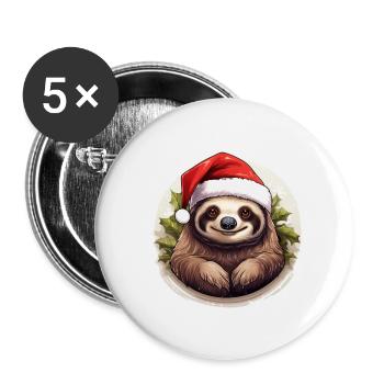 Santa Sloth funny Sloth with Christmas Hat - Buttons klein 25 mm (5er Pack) - Weiß - Vorne