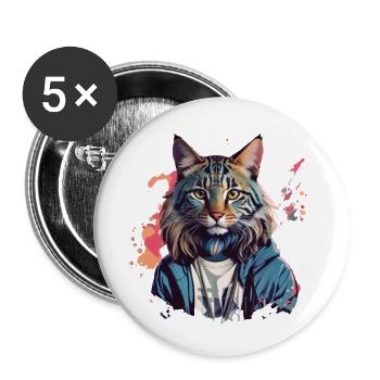 A colorful streetwear wildcat - Buttons small 1''/25 mm (5-pack) - white - Front