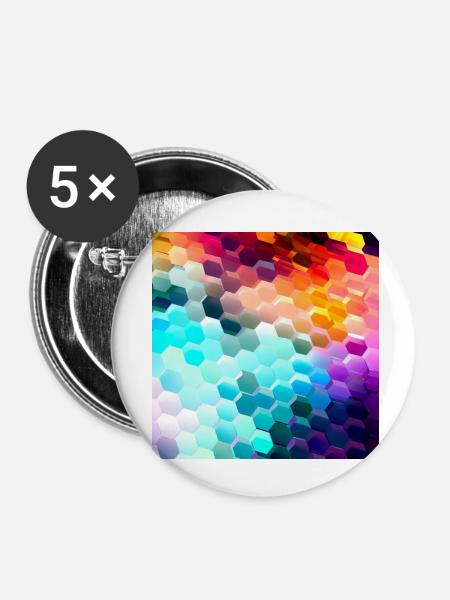 Bunter Hexagon-Rausch - Buttons klein 25 mm (5er Pack) - Weiß