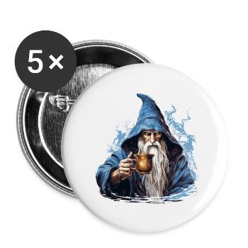 Fantasy Magier Mit Kaffee RPG Shirt - Buttons klein 25 mm (5er Pack) - Weiß - Vorne
