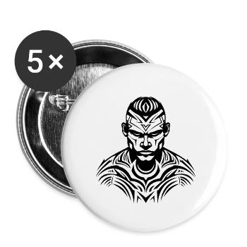 Tribal Boxer / Fighter Logo Tattoo Design - Buttons klein 25 mm (5er Pack) - Weiß - Vorne
