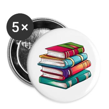 Book Reading Books Gift Reader Book Lover - Buttons small 1''/25 mm (5-pack) - white - Front