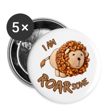 Löwe - I am roarsome / awesome - Buttons klein 25 mm (5er Pack) - Weiß - Vorne