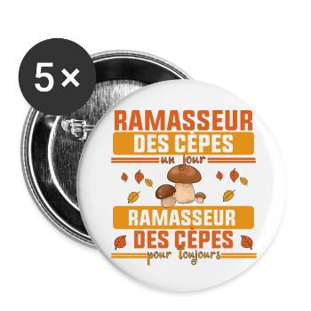Ramasseur Des cèpes Pour Toujours - Lot de 5 petits badges (25 mm) - blanc - Devant