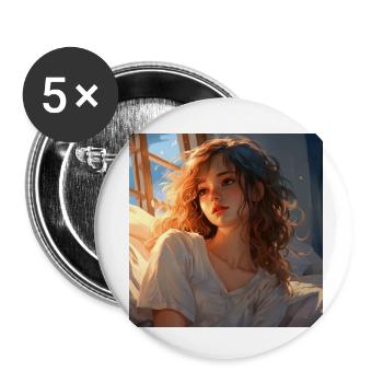Beauté d’anime rêveuse regardant à l’extérieur - Lot de 5 petits badges (25 mm) - blanc - Devant