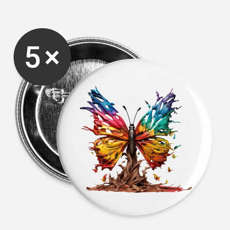 Papillon arc-en-ciel - Lot de 5 petits badges (25 mm) - blanc