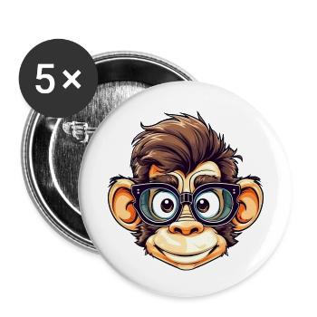 Chimpanzé ringard avec des lunettes de nerd - Lot de 5 petits badges (25 mm) - blanc - Devant