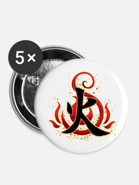 Feuer-Kanji - Buttons klein 25 mm (5er Pack) - Weiß