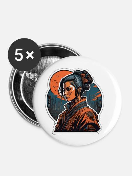 Frau mit Kimono - Buttons klein 25 mm (5er Pack) - Weiß