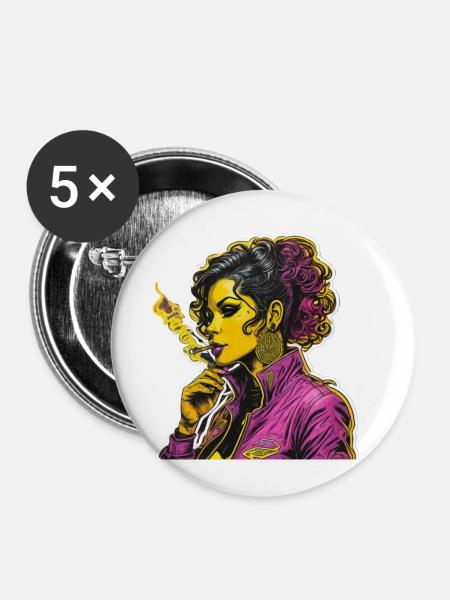 Rauchende Frau - Buttons klein 25 mm (5er Pack) - Weiß