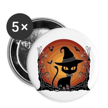 Mystical Halloween Night with Black Cat and Bats - Buttons small 1''/25 mm (5-pack) - white - Front