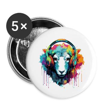 Moutons avec écouteurs Moutons animaux - Lot de 5 petits badges (25 mm) - blanc - Devant