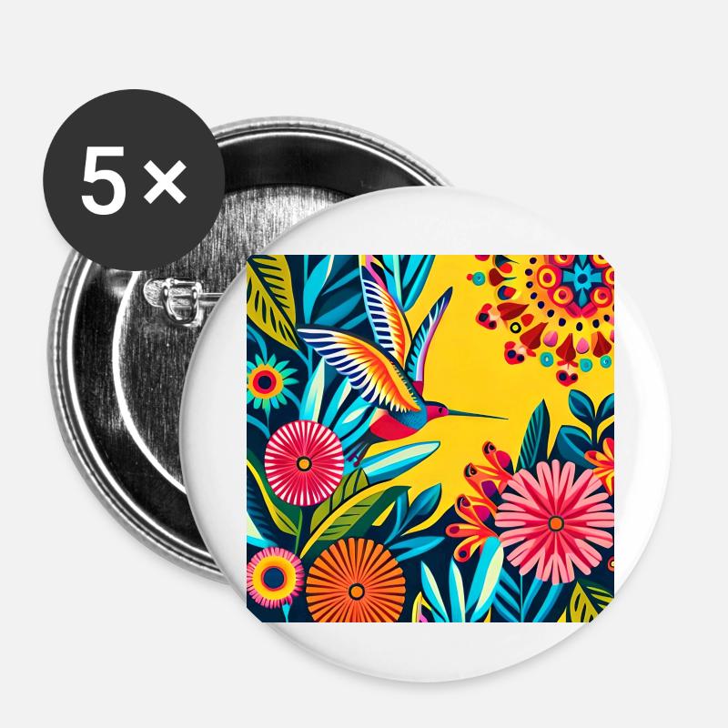 Floral and bird design - Buttons small 1''/25 mm (5-pack) - white