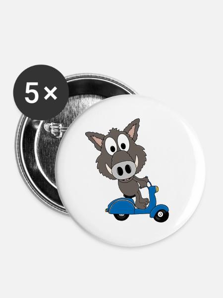 WILDSCHWEIN - ROLLER - TIER - TIERISCH - Buttons klein 25 mm (5er Pack) - Weiß