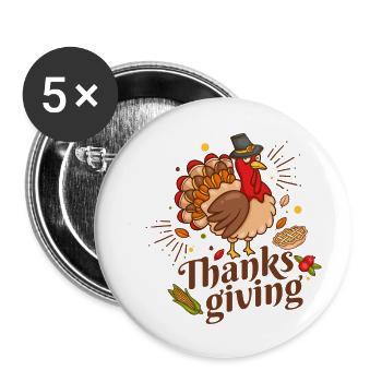 Funny turkey ,Thanksgiving Day - Buttons small 1''/25 mm (5-pack) - white - Front