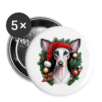 Whippet-Hund mit Weihnachtsmannmütze - Buttons klein 25 mm (5er Pack) - Weiß - Vorne