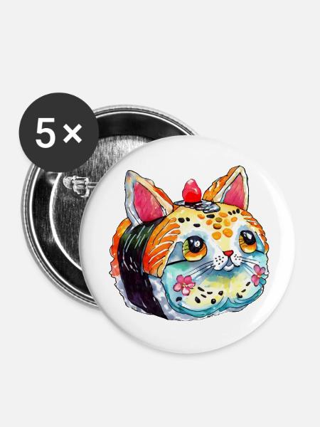 Sushi-Katze - Buttons klein 25 mm (5er Pack) - Weiß