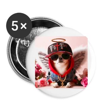 Chihuahua Cooler Hund mit Engelsflügeln HipHop - Buttons klein 25 mm (5er Pack) - Weiß - Vorne