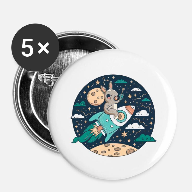 Moonbound Bunny Rocket - Lot de 5 petits badges (25 mm) - blanc