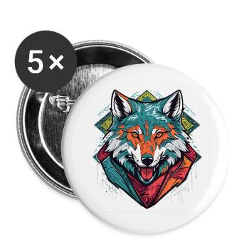 Colourful Wolf - Buttons small 1''/25 mm (5-pack) - white - Front