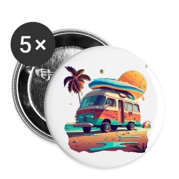 CAMPING-CAR VAN - Lot de 5 petits badges (25 mm) - blanc - Devant