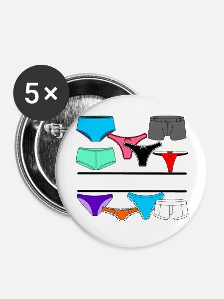 Dessous-Logo mit Slip und Unterhose - Buttons klein 25 mm (5er Pack) - Weiß