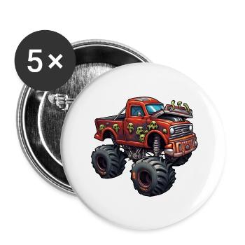 Monster Truck / Voiture / Véhicule / Moteur / Pneu - Lot de 5 petits badges (25 mm) - blanc - Devant