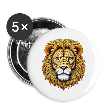 Le visage de lion puissant et doré - Lot de 5 petits badges (25 mm) - blanc - Devant