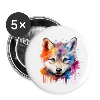 wolf, gray wolf, wolf cub - Buttons small 1''/25 mm (5-pack) - white - Front