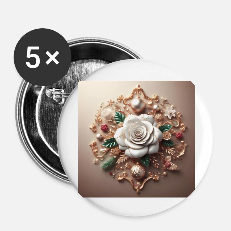 Weiße Blume - Buttons klein 25 mm (5er Pack) - Weiß