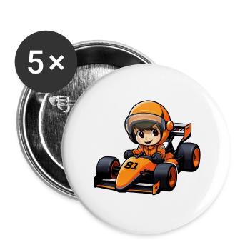 Pilote de course en voiture orange - 81 - Formula Car - Lot de 5 petits badges (25 mm) - blanc - Devant