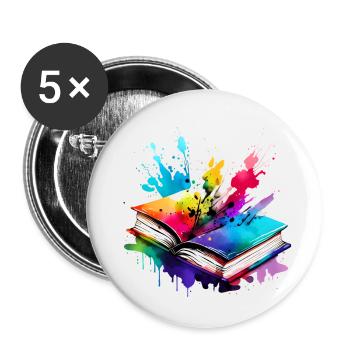 Book Reading Gift Books Reader Book Lover - Buttons small 1''/25 mm (5-pack) - white - Front