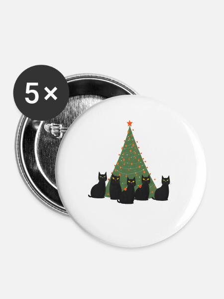 5 cats under christmastree - Buttons klein 25 mm (5er Pack) - Weiß