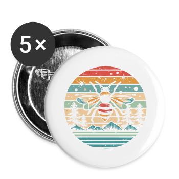 Retro Sunset Bee - Buttons small 1''/25 mm (5-pack) - white - Front