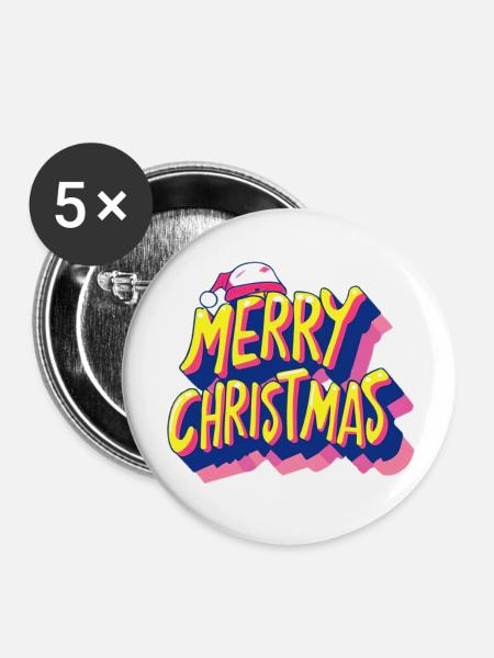 Frohe Weihnachten - Buttons klein 25 mm (5er Pack) - Weiß