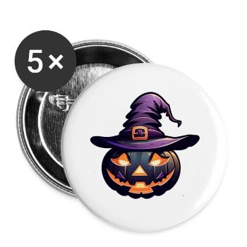 halloween - citrouille chapeau de sorciere - Lot de 5 petits badges (25 mm) - blanc - Devant