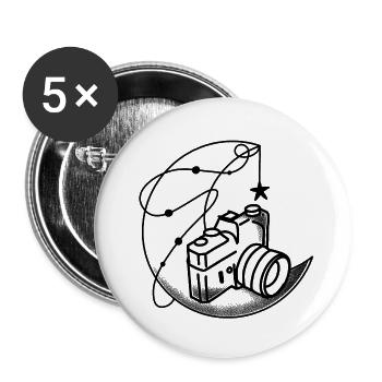 Witchcore Tattoo Stil SLR Vintage Kamera auf dem Mond - Buttons klein 25 mm (5er Pack) - Weiß - Vorne