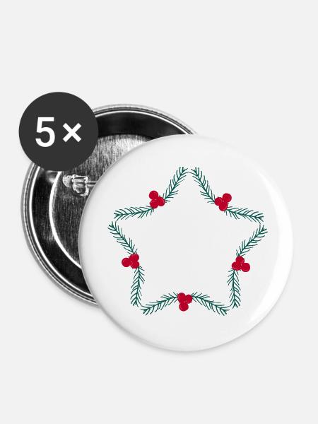 Weihnachtskranz in Sternform - Buttons klein 25 mm (5er Pack) - Weiß