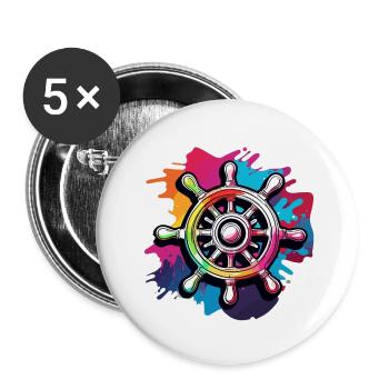 Colorful Steering Wheel / Anchor / Ahoy / Ship / Boat - Buttons small 1''/25 mm (5-pack) - white - Front