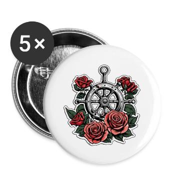 Steering Wheel / Anchor / Roses / Ahoy / Ship / Boat - Buttons small 1''/25 mm (5-pack) - white - Front