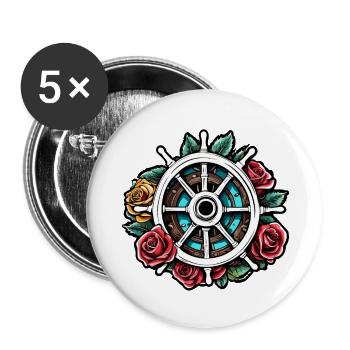 Steering Wheel / Anchor / Roses / Ahoy / Ship / Boat - Buttons small 1''/25 mm (5-pack) - white - Front