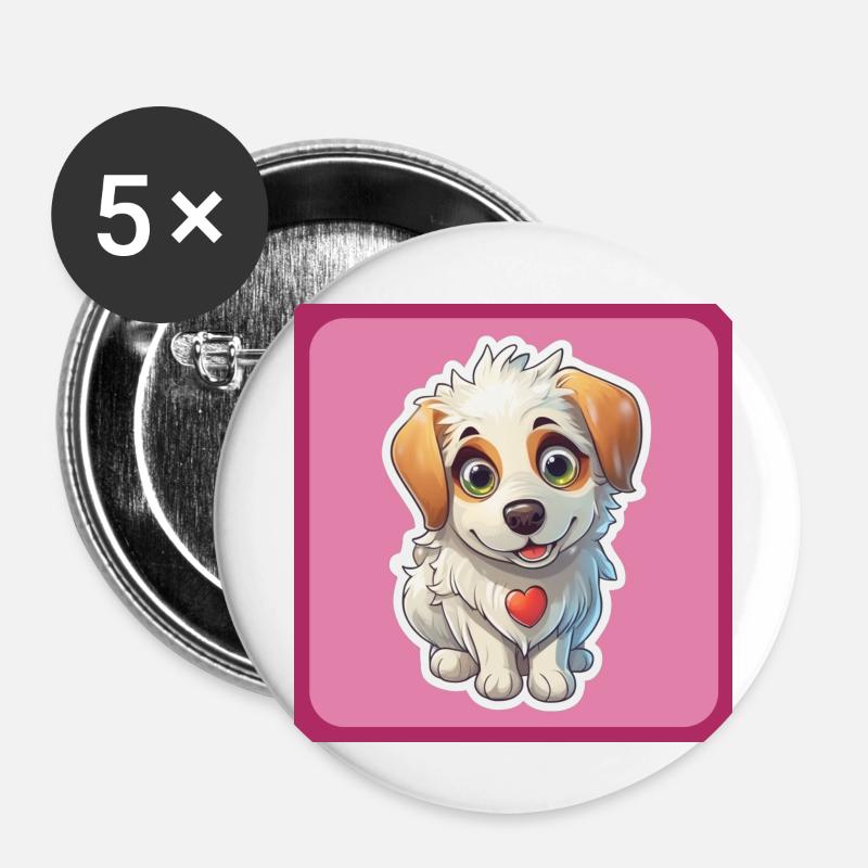 Dog Cartoon 4 - Buttons small 1''/25 mm (5-pack) - white