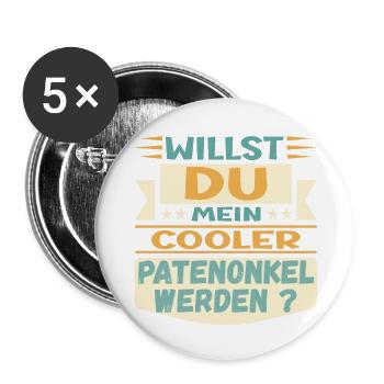 PATENONKEL WERDEN - ONKEL TAUFE PATE - Buttons klein 25 mm (5er Pack) - Weiß - Vorne
