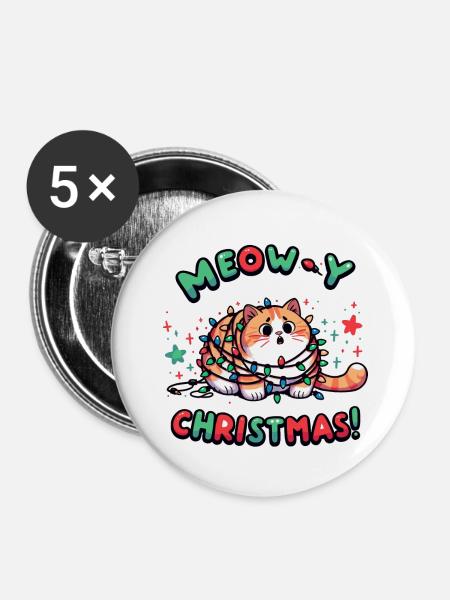 Meow Weihnachtsdesign - Buttons klein 25 mm (5er Pack) - Weiß