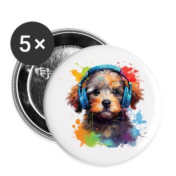 Süßer Welpe Headset Geschenk Kinder Kids Fashion - Buttons klein 25 mm (5er Pack) - Weiß - Vorne