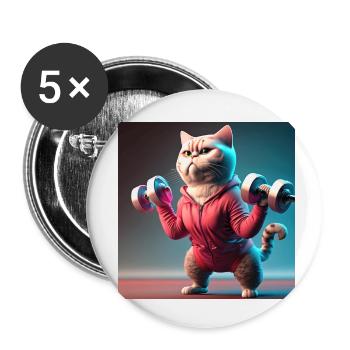 mignon drôle chat illustration soulever des poids séance d’entraînement - Lot de 5 petits badges (25 mm) - blanc - Devant