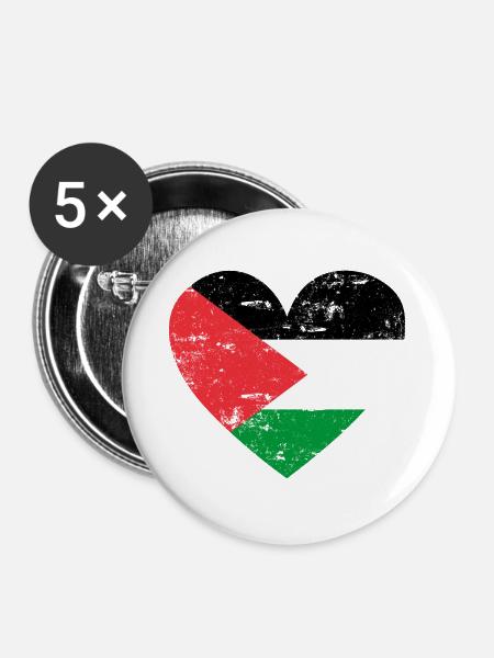 Palestine Flag Heart - Buttons small 1''/25 mm (5-pack) - white