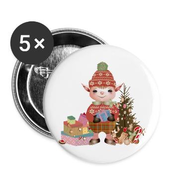 Adorable Cute Christmas Elf with Gifts - Buttons small 1''/25 mm (5-pack) - white - Front
