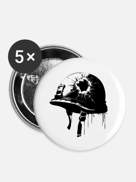 Kriegshelm mit Einschussloch | Antikriegsbild - Buttons klein 25 mm (5er Pack) - Weiß